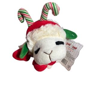 (1) Multipet Holiday Lambchop Candy Cane Lamb Chop Dog Toy Christmas Squeaky